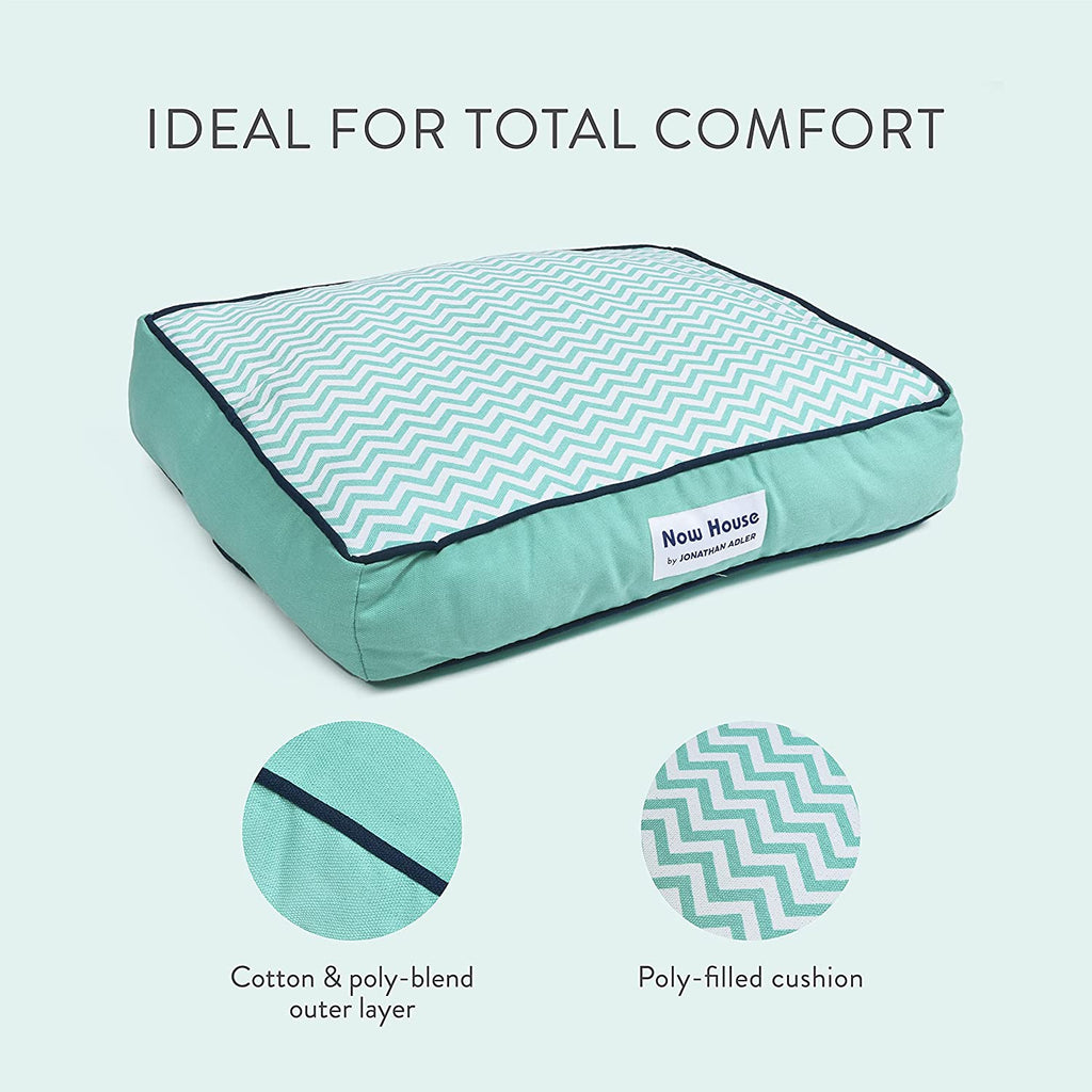 Jonathan Adler Now House for Pets Teal Chevron Cushion Dog Bed, Medium, 30.0"L X 20.0"W X 5.0"Th, Cotton/Poly Blend, Removable Cover, Machine Washable