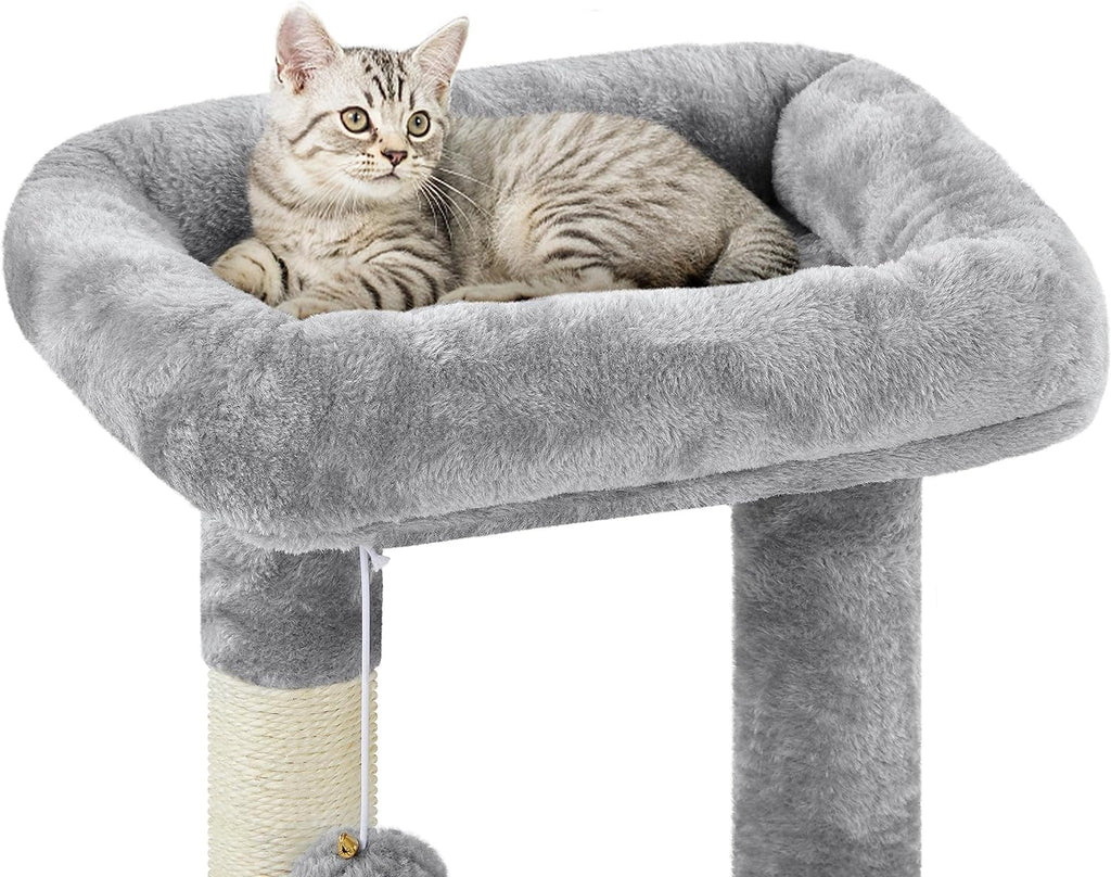 34In Small Cat Tree W/Condo & Basket for Indoor Cats, Light Gray | Scratching Posts, Soft Plush Platform & Window Perch, for Kittens & Small-Medium Cats up to 11 Lb, Easy to Assemble