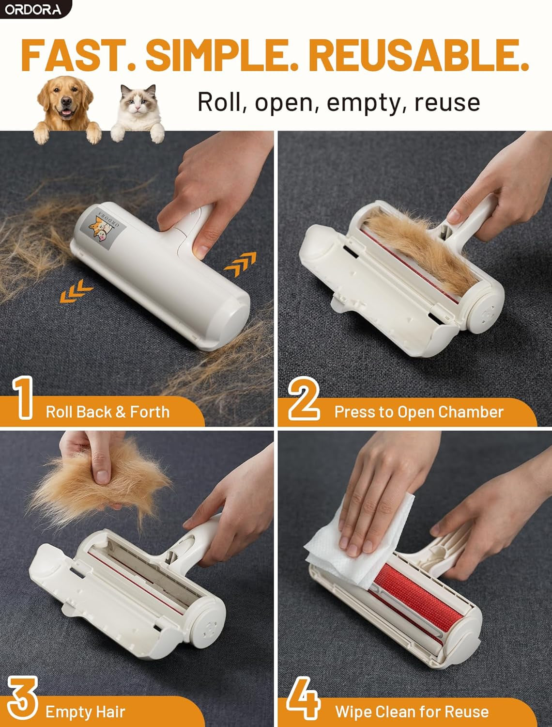 Pet Hair Remover Roller, Reusable Lint Roller for Dog and Cat Hair | Portable Pet Hair Roller with Large Fur Bin for Couches, Bedding, Car, Rugs & Furniture, No Refills or Batteries, Pet Homes
