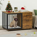 46" Dog Crate Furniture with Hidden Dog Feeders & 2 Drawers | Stylish Dog Kennel End Table, Indoor Pet Cage Dog House for Medium Small Dogs, Brown