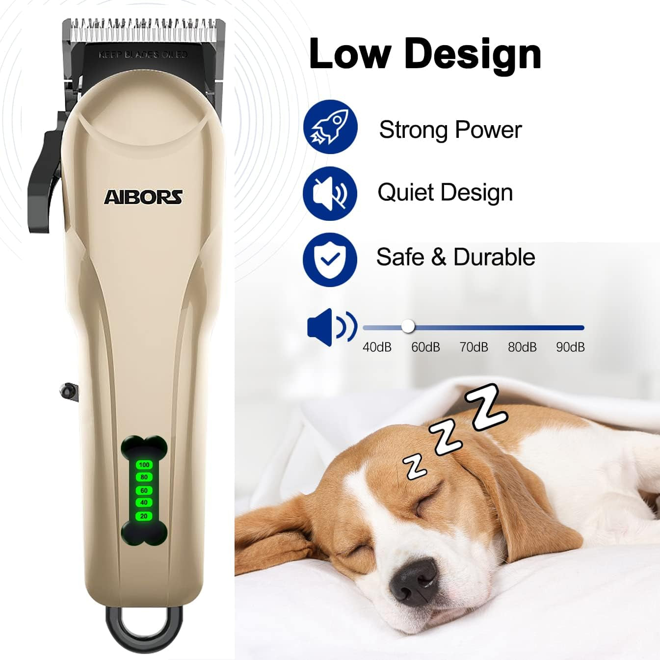 Dog Clippers for Thick Coats, Low Noise Cordless Professional Heavy Duty Grooming Kit, Pet Hair Clippers, Shaver for Small Large Dogs Cats