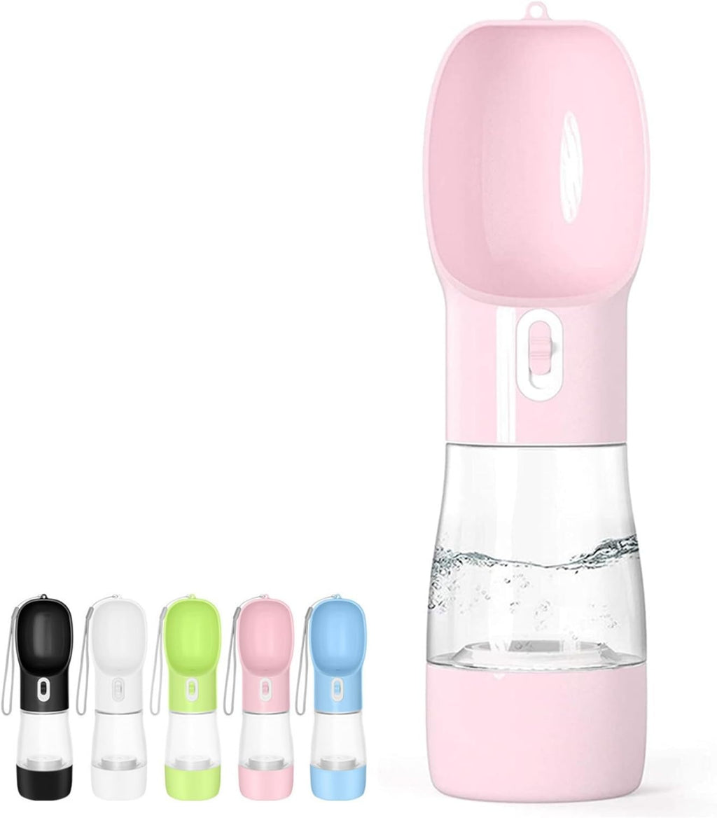 Portable Dog Water Bottle with Food Container Dishwasher Safe-Pink | 3 IN1 Drinking Bottle for Pet Puppy Outdoor Walking Hiking Travel | Leak Proof Dog Water Dispenser with Bowl BPA Free
