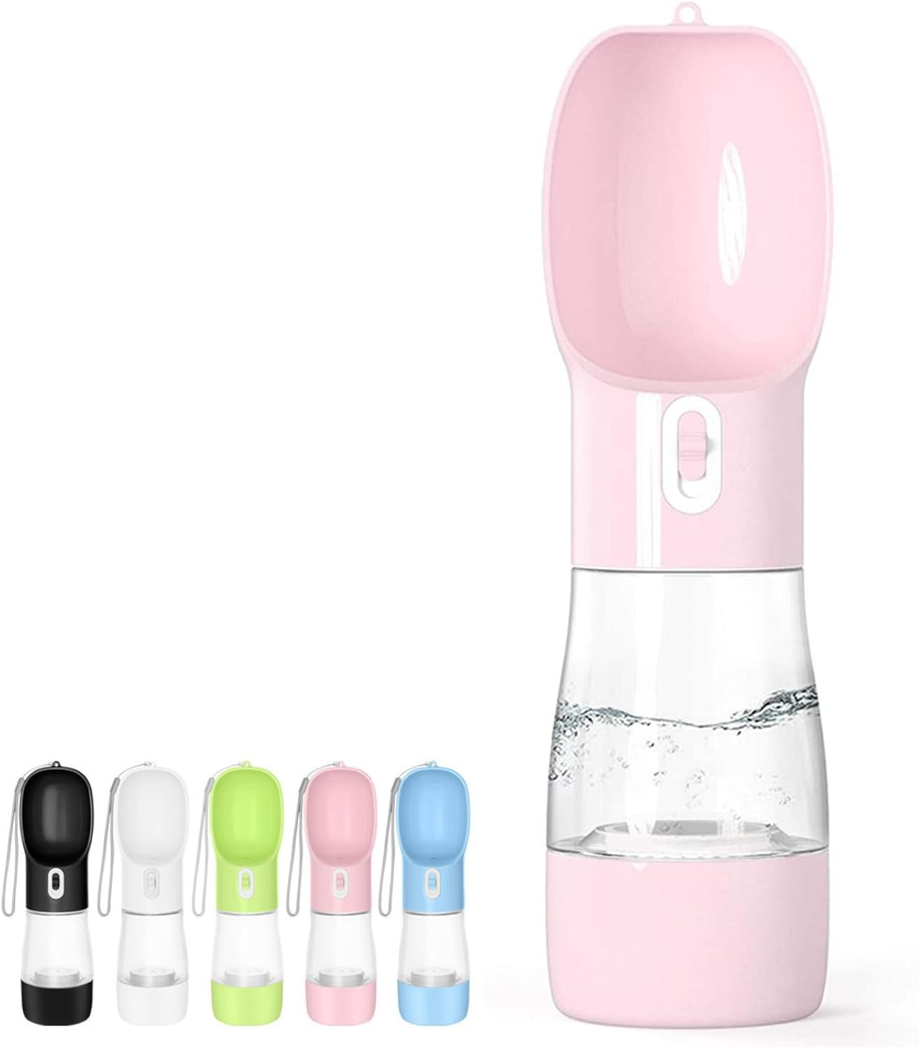 Portable Dog Water Bottle with Food Container Dishwasher Safe-Pink | 3 IN1 Drinking Bottle for Pet Puppy Outdoor Walking Hiking Travel | Leak Proof Dog Water Dispenser with Bowl BPA Free