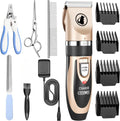 Dog Clippers Low Noise Pet Clippers Rechargeable Trimmer Cordless Grooming Tool Professional Dog Hair Trimmer with Comb Guides Scissors for Dogs Cats & Others（Gold）