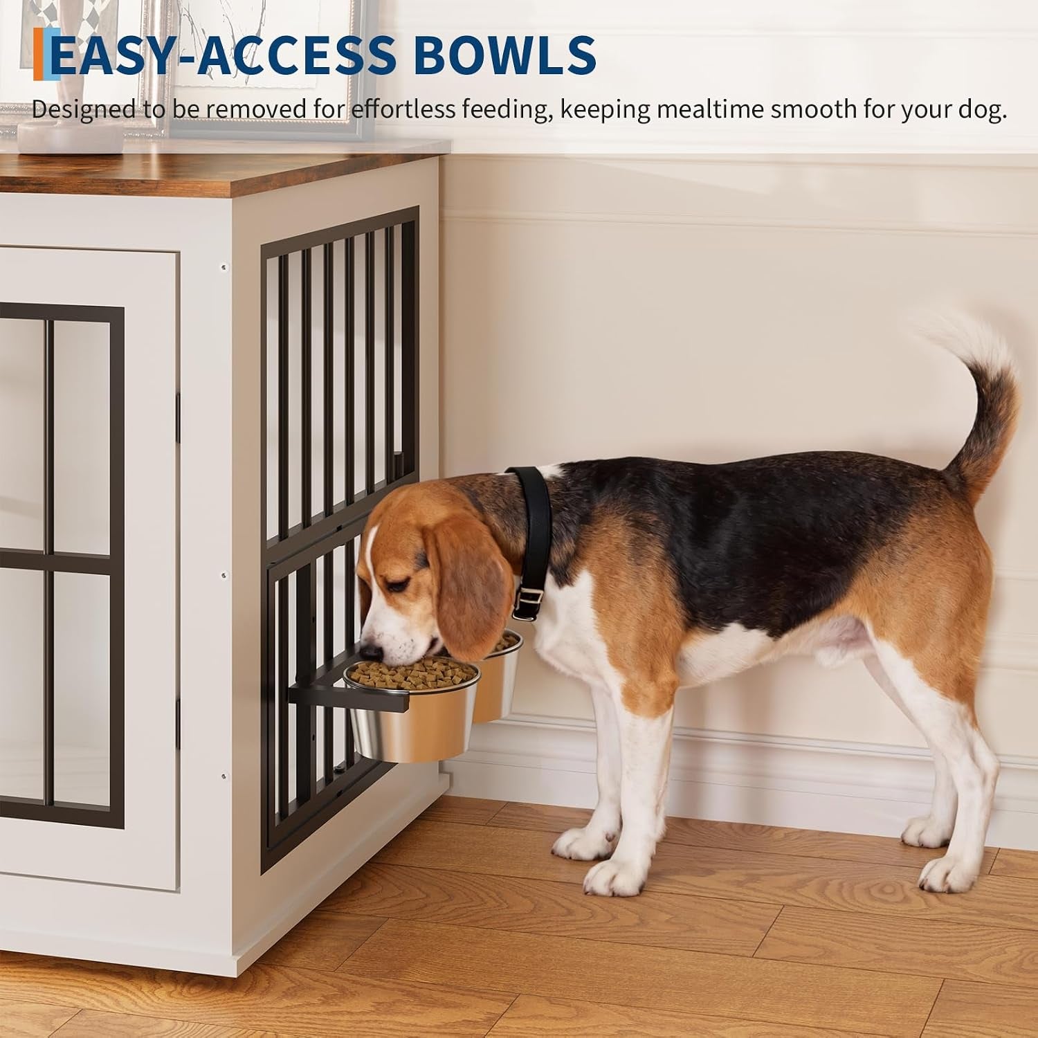 Dog Crate Furniture with Liftable Top, 40" White Wooden Dog Kennel End Table, Heavy Duty Pet Cage for Large Medium Dogs, 200Lb Capacity White