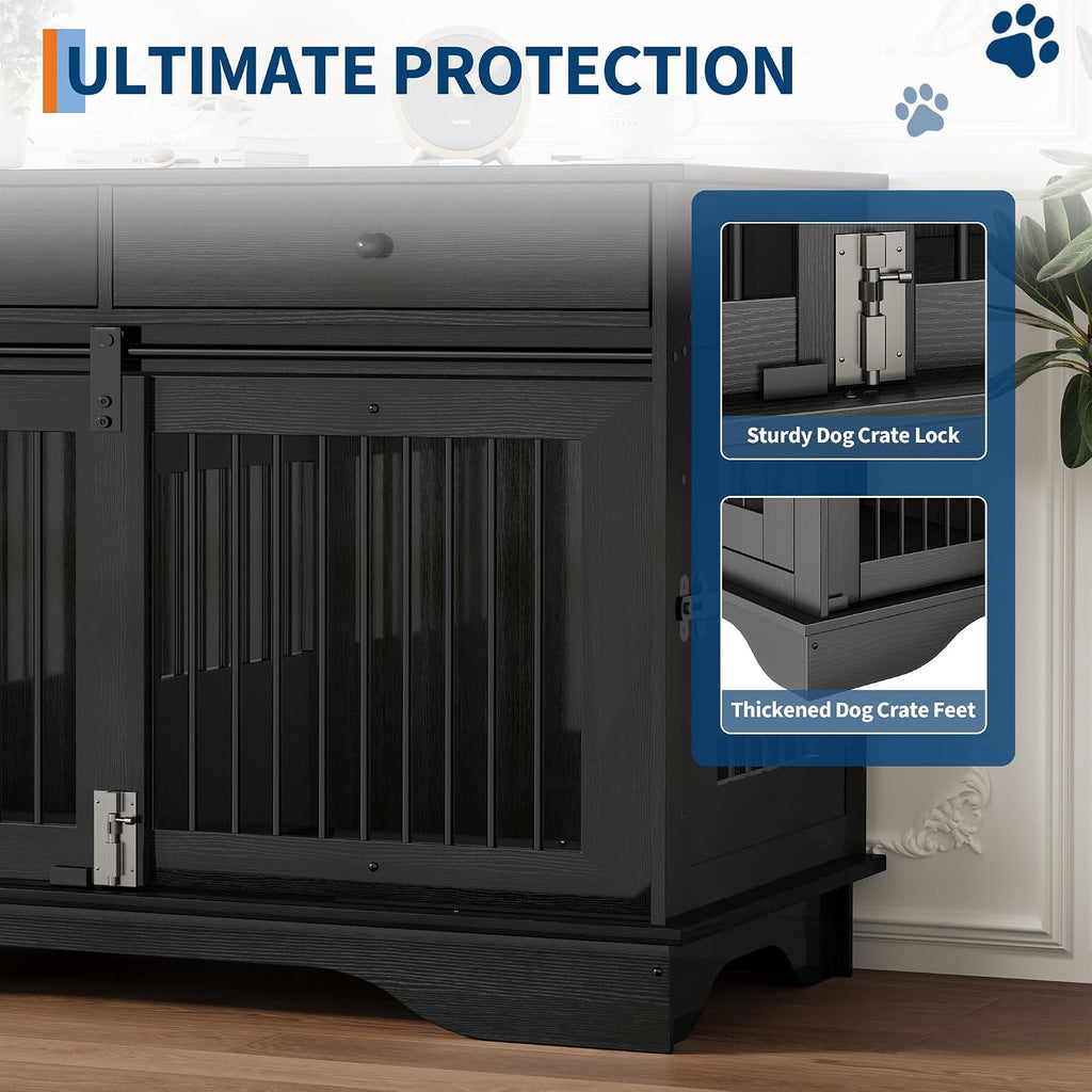 Dog Furniture Crate, 47" Large Dog Crate Furniture W/ 2 Storage Draws & Removable Divider for Large/Medium/Small Dogs