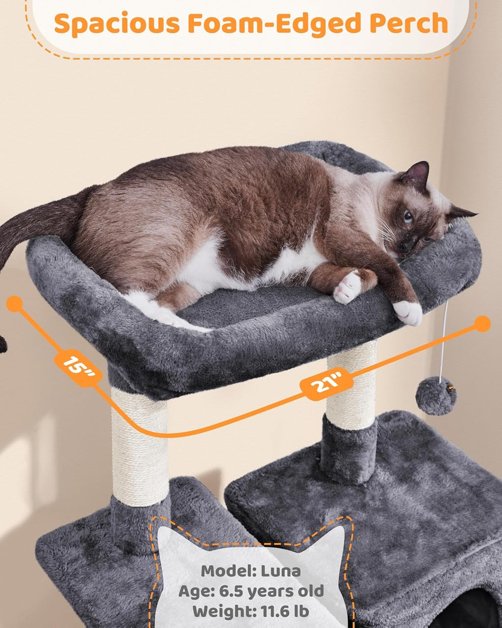 Yaheetech 63In Sturdy Large Cat Tree for Indoor Heavy Cats, Tall Tower | Plush Condo, Hammock, Sisal Scratching Posts, Multi-Pet Friendly, Easy to Assemble, Stable Wide Base