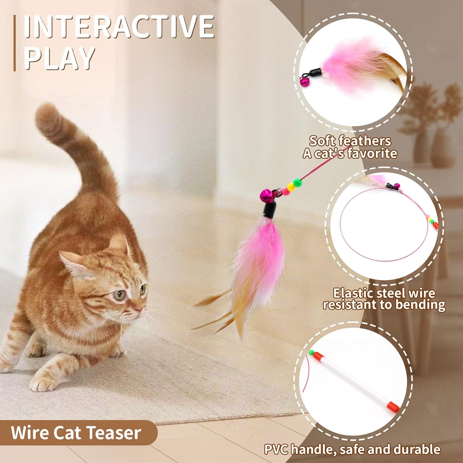 25 Pcs Cat Toys Set, Cat Tunnel Toy for Indoor Cats, Kittens | Interactive Variety Pack, 45" Rainbow Cat Tunnel, Feather Teaser, Feather Golf, Mice, Springs, Balls, Noise Toys - Colorful