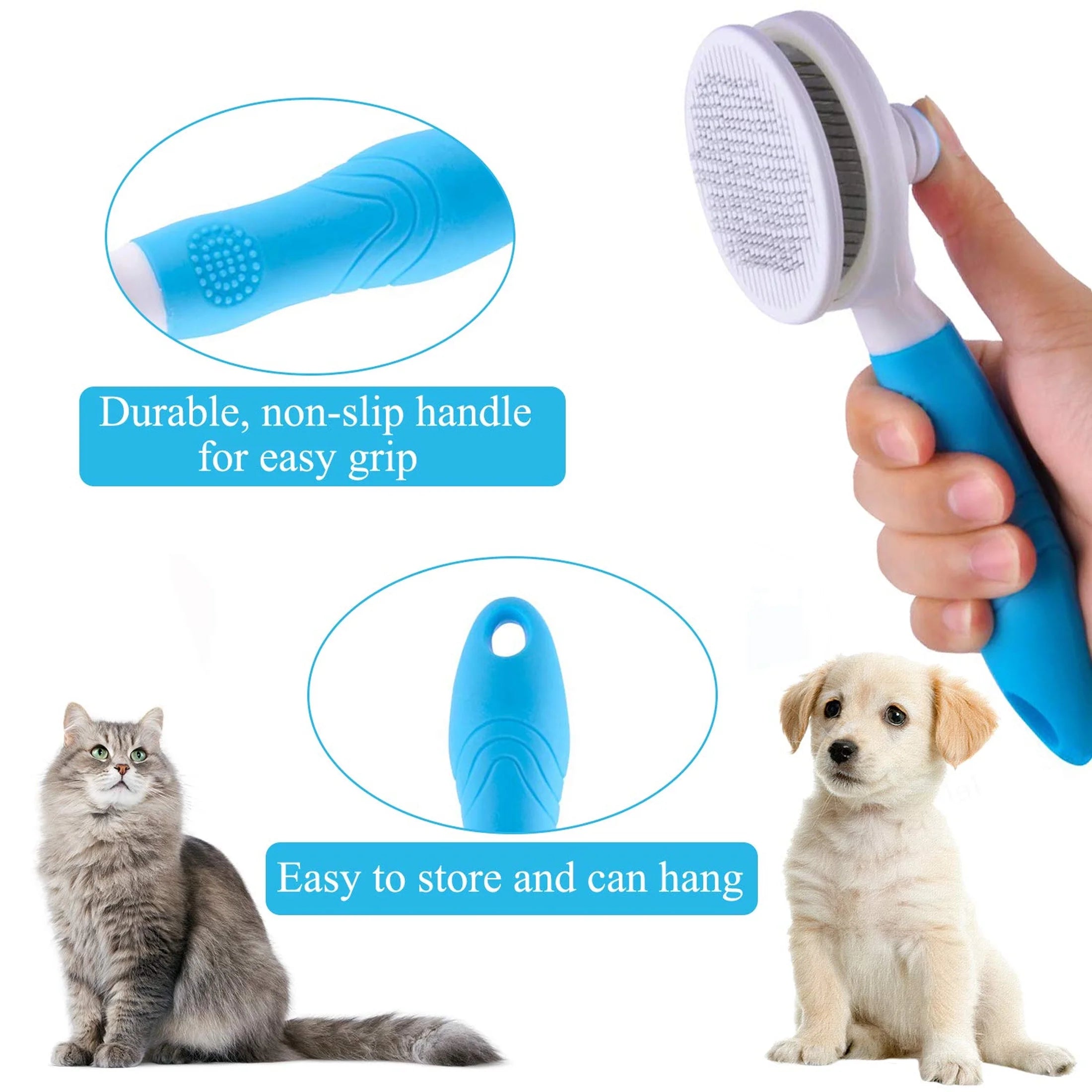 Self Cleaning Slicker Brush, Dog Cat Bunny Pet Grooming Shedding Brush - Easy to Remove Loose Undercoat, Pet Massaging Tool Suitable for Pets with Long or Short Hair
