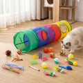 25 Pcs Cat Toys Set, Cat Tunnel Toy for Indoor Cats, Kittens | Interactive Variety Pack, 45" Rainbow Cat Tunnel, Feather Teaser, Feather Golf, Mice, Springs, Balls, Noise Toys - Colorful