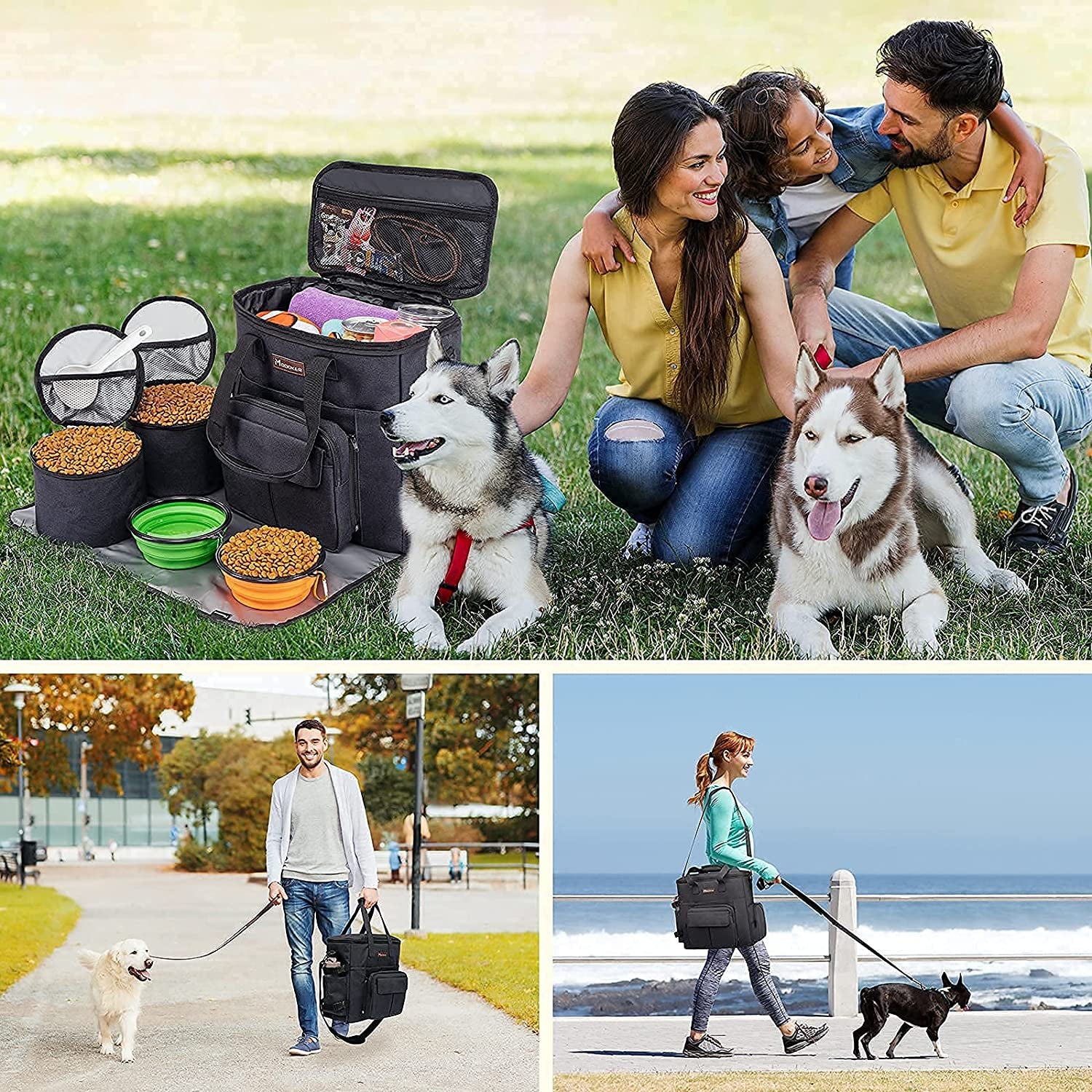 Dog Travel Bag with 2 Collapsible Dog Bowls, 1 Dog Backpack, Airline Approved Pet Travel Bagorganizer for Supplies & Accessories, 2 Travel Dog Food Container, Black | Dog Travel Accessories Set with Feeding Supplies, Bowls, Mat, and Strap. Ideal for Weekend Trips.