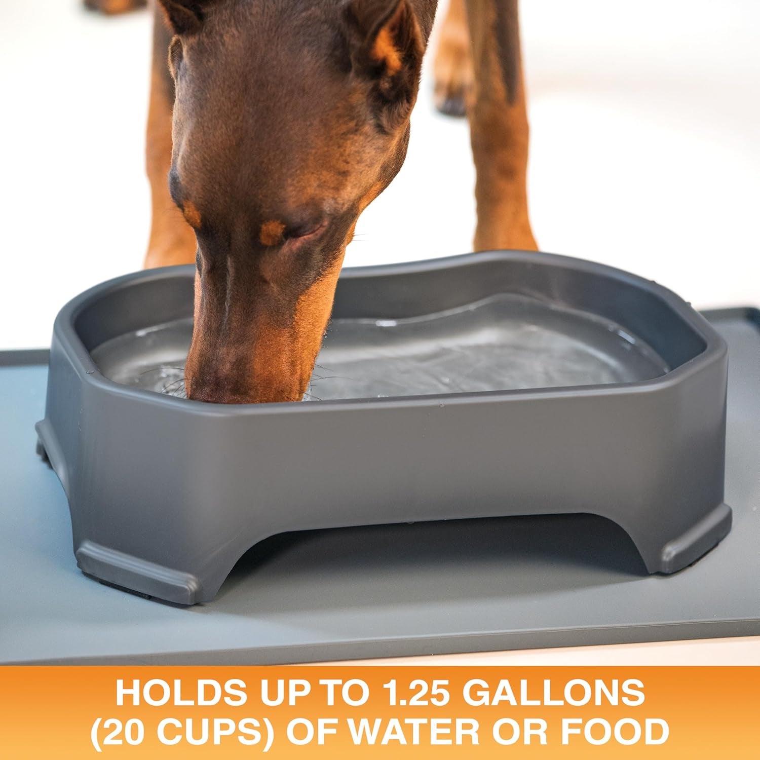 Extra Large Water Bowl for Dogs, Outdoor Dog Water Bowl (1.25 Gallon XL Capacity), Big Trough Style Food Dish for Indoors or Outside, No Spill Large Dog Bowls, Gunmetal Grey