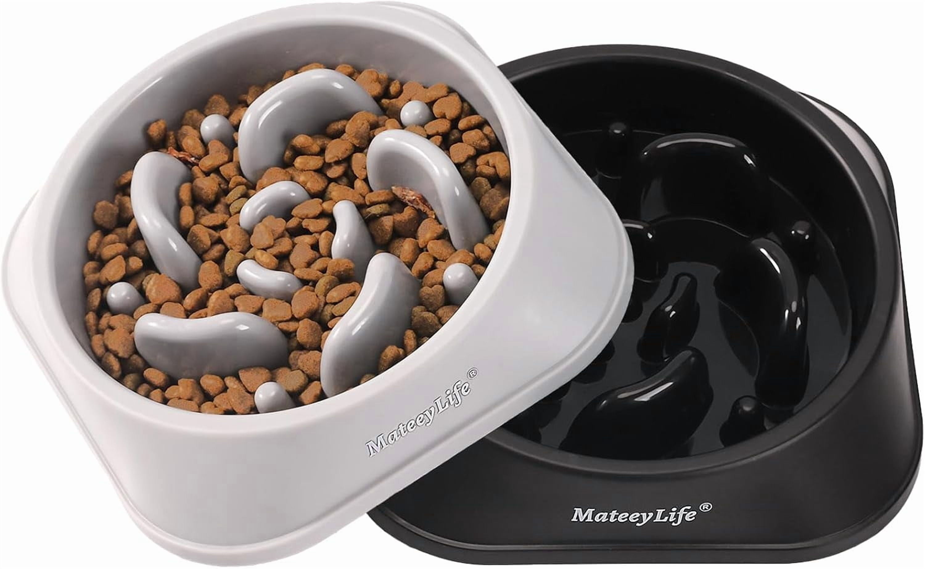 Slow Feeder Dog Bowls 2PCS, Non Slip Cat Food Bowls, Bloat Stop Maze Dishes, Interactive Feeder for All Breeds 2 Cup Gray&Black