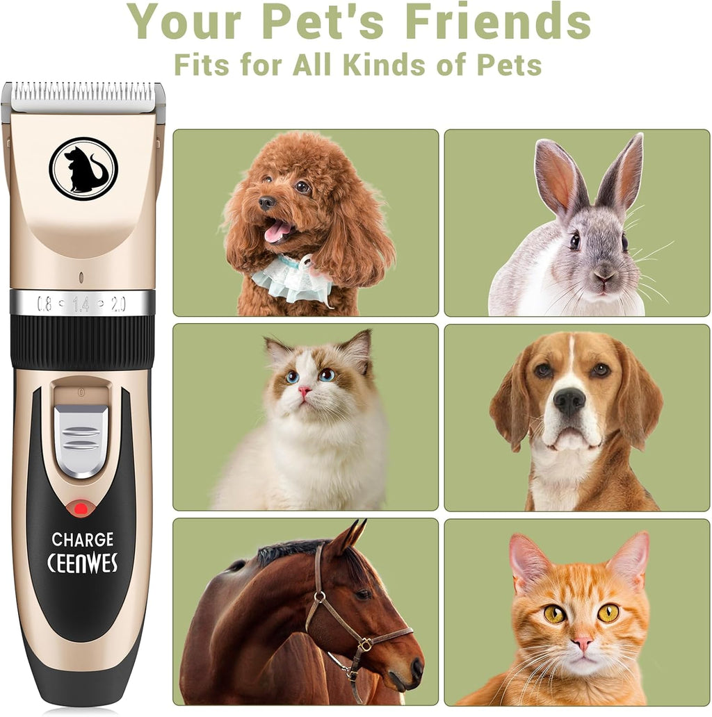 Dog Clippers Low Noise Pet Clippers Rechargeable Trimmer Cordless Grooming Tool Professional Dog Hair Trimmer with Comb Guides Scissors for Dogs Cats & Others（Gold）