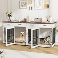 86.7 in Dog Crate Furniture for 2 Dogs, Extra Large Double Dog Cage Furniture TV Stand with Removable Divider, Wooden Dog Kennel Indoor, XXL Thick Dog Crate for Large Medium Dogs, White/Brown