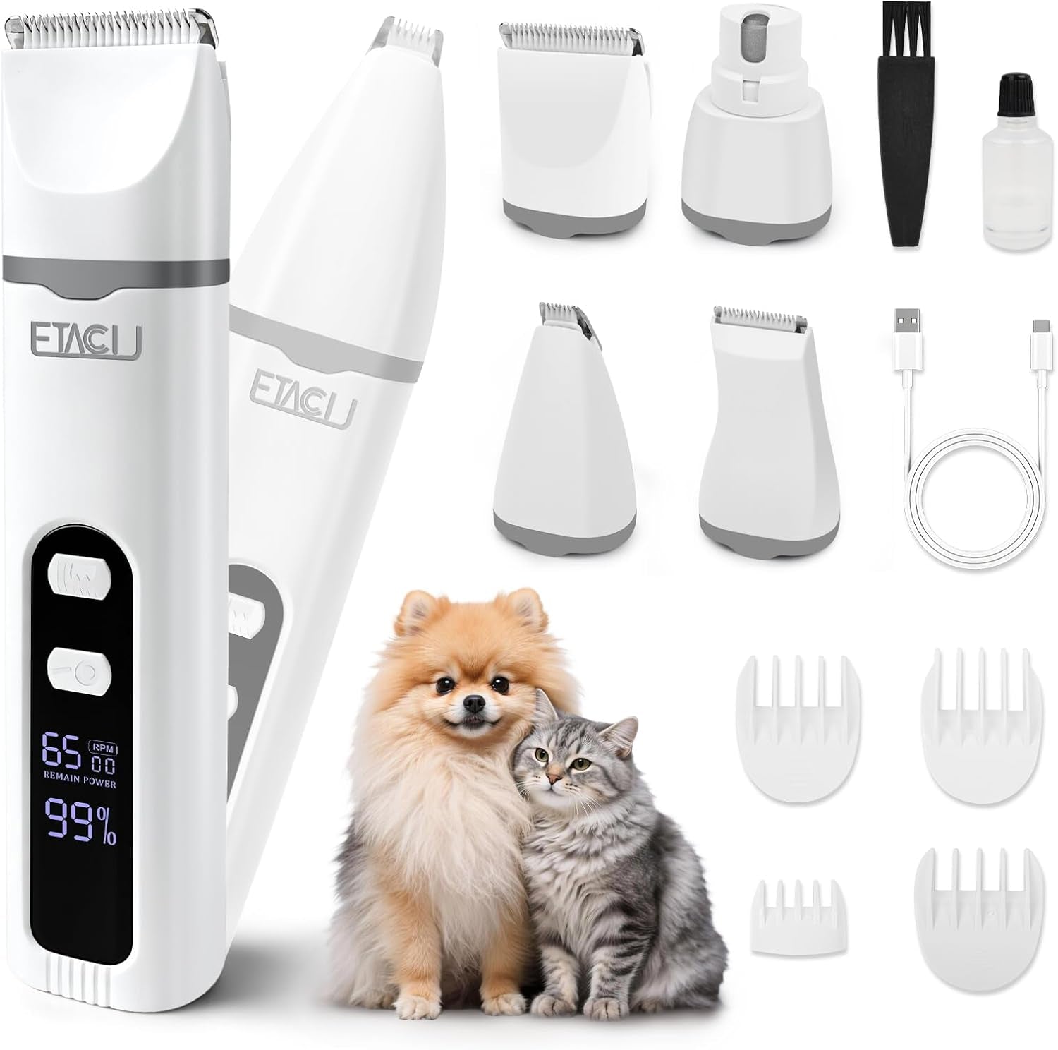 4 in 1 Dog Clippers Grooming Kit with LED Display, Cordless Dog Quiet Hair Trimmer for Paw Nail Grinder, Rechargeable 2-Speed Cat Clippers Face Shaver for Paw Nail Body Ear