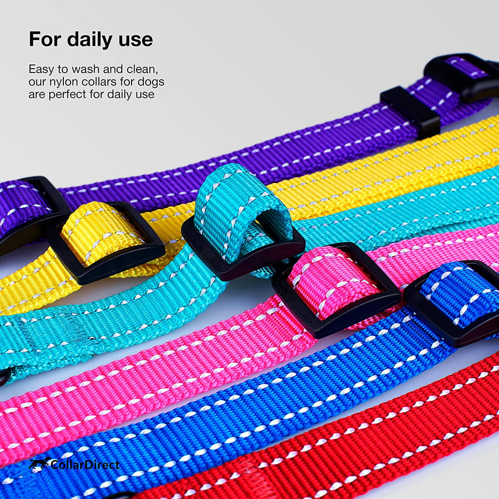 Reflective Dog Collar for a Small, Medium, Large Dog or Puppy with a Quick Release Buckle - Boy and Girl - Nylon Suitable for Swimming (7-11 Inch (New), Lime Green)