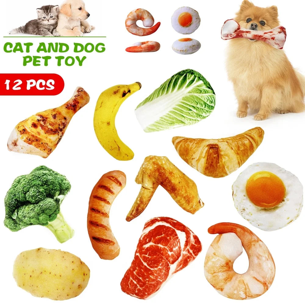 12 Pack Dog Squeaky Toys, Plush Dog Toy Pack, Stuffed Puppy Chew Toys 12 Dog Toys Bulk with Squeakers, Soft Food Shape Pet Toy for Small Medium Dogs