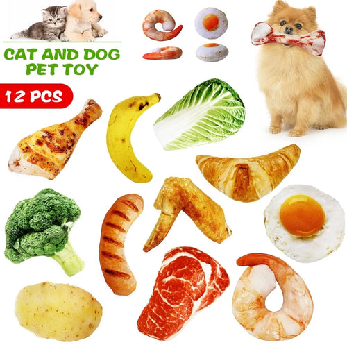 12 Pack Dog Squeaky Toys, Plush Dog Toy Pack, Stuffed Puppy Chew Toys 12 Dog Toys Bulk with Squeakers, Soft Food Shape Pet Toy for Small Medium Dogs