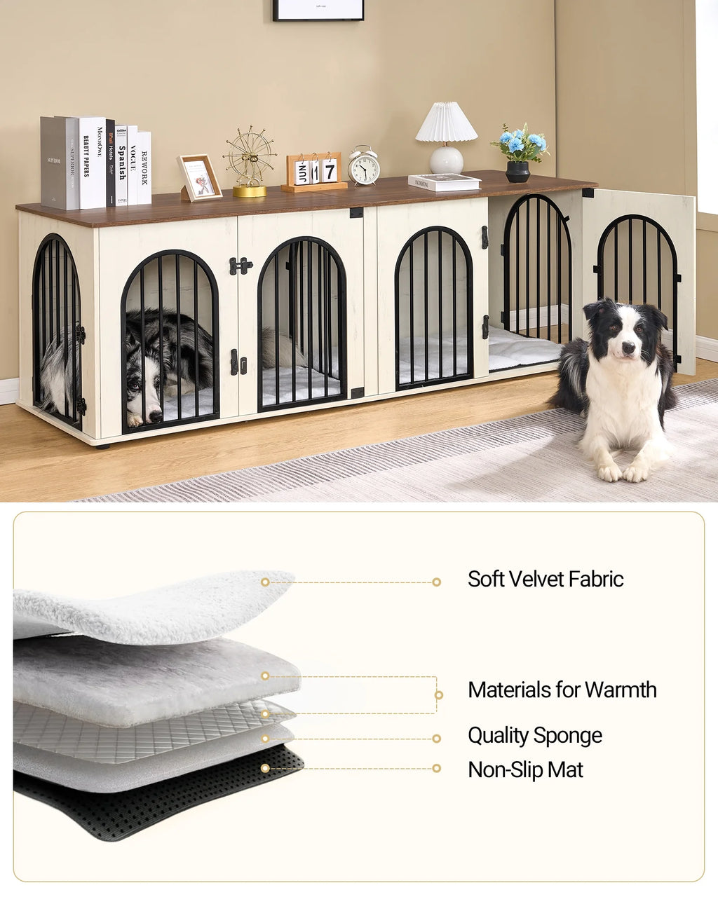 Dog Crate Furniture, 71" Heavy Duty Dog Kennels with Divider, Pads, Side Table, TV Cabinet