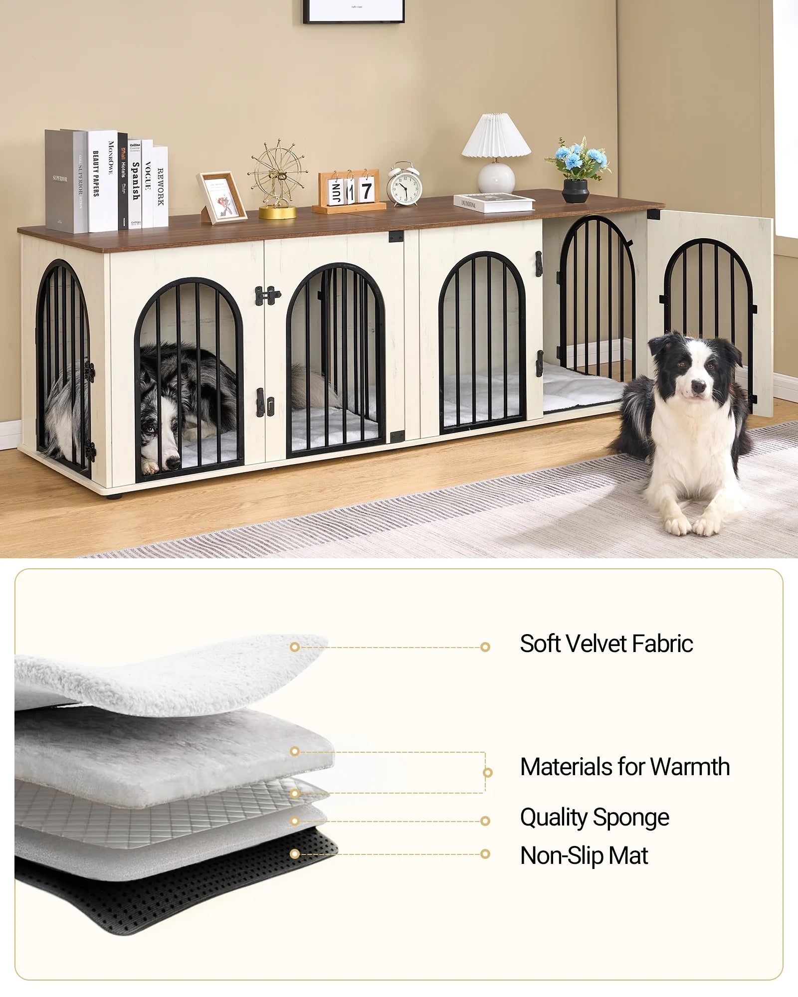Dog Crate Furniture, 71" Heavy Duty Dog Kennels with Divider, Pads, Side Table, TV Cabinet