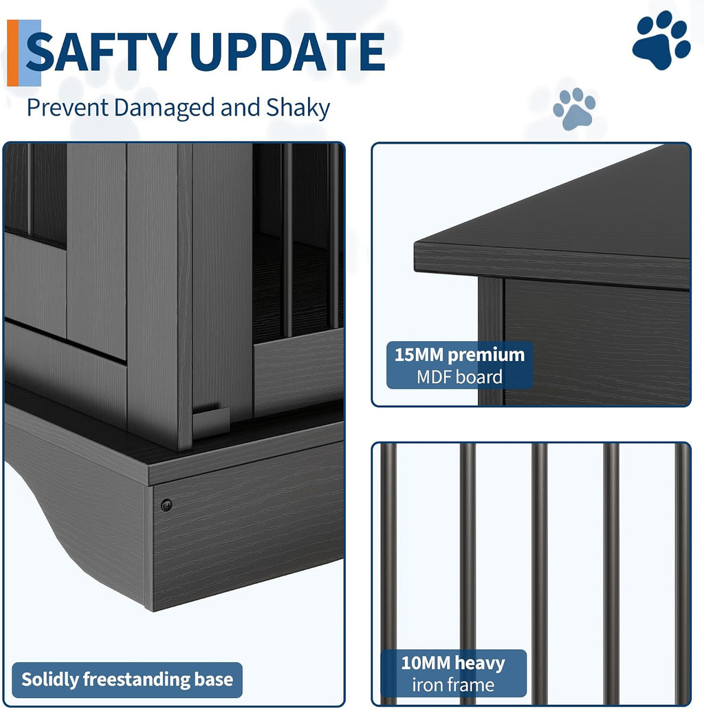 Dog Furniture Crate, 47" Large Dog Crate Furniture W/ 2 Storage Draws & Removable Divider for Large/Medium/Small Dogs