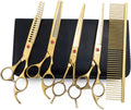 Professional Dog Grooming Scissors Set, 7 Inch/8 Inch Pet Grooming Scissors Chunkers Shears for Dog, Curved Dog Grooming Scissors, Thinning Shears for Dog with Grooming Comb | Pet Grooming Chunkers Shears for Dog, Curved Dog Grooming Scissors, Thinning Shears for Dog with Grooming Comb, Gold