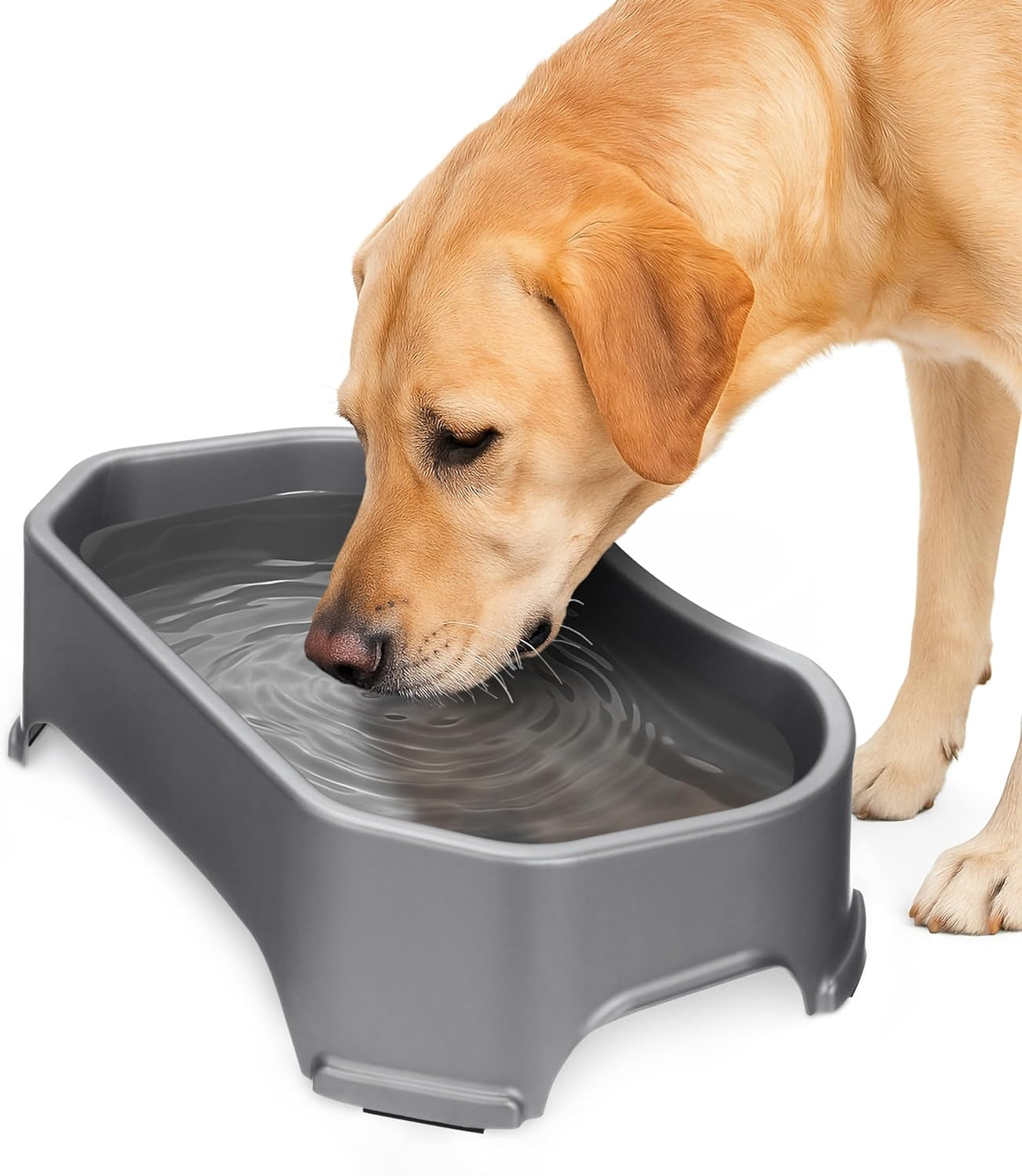 Extra Large Water Bowl for Dogs, Outdoor Dog Water Bowl (1.25 Gallon XL Capacity), Big Trough Style Food Dish for Indoors or Outside, No Spill Large Dog Bowls, Gunmetal Grey