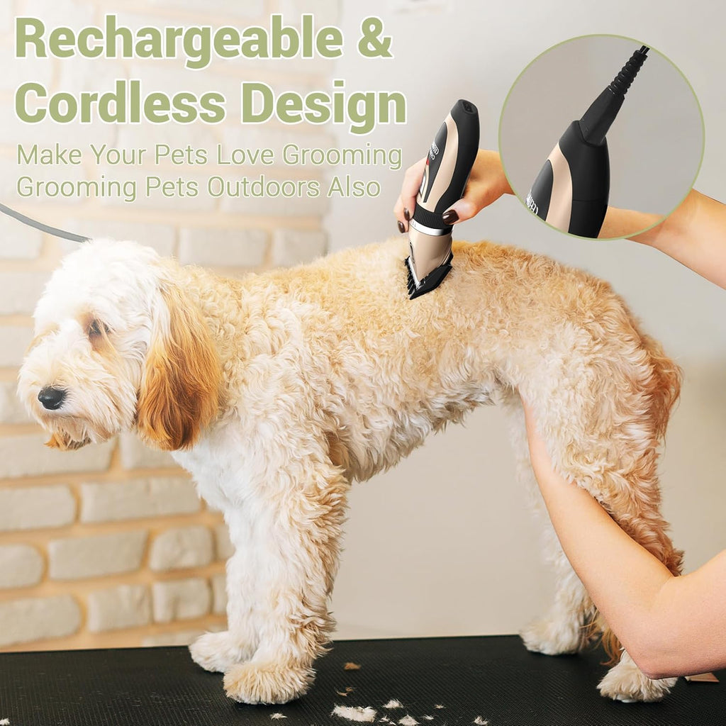 Dog Clippers Low Noise Pet Clippers Rechargeable Trimmer Cordless Grooming Tool Professional Dog Hair Trimmer with Comb Guides Scissors for Dogs Cats & Others（Gold）