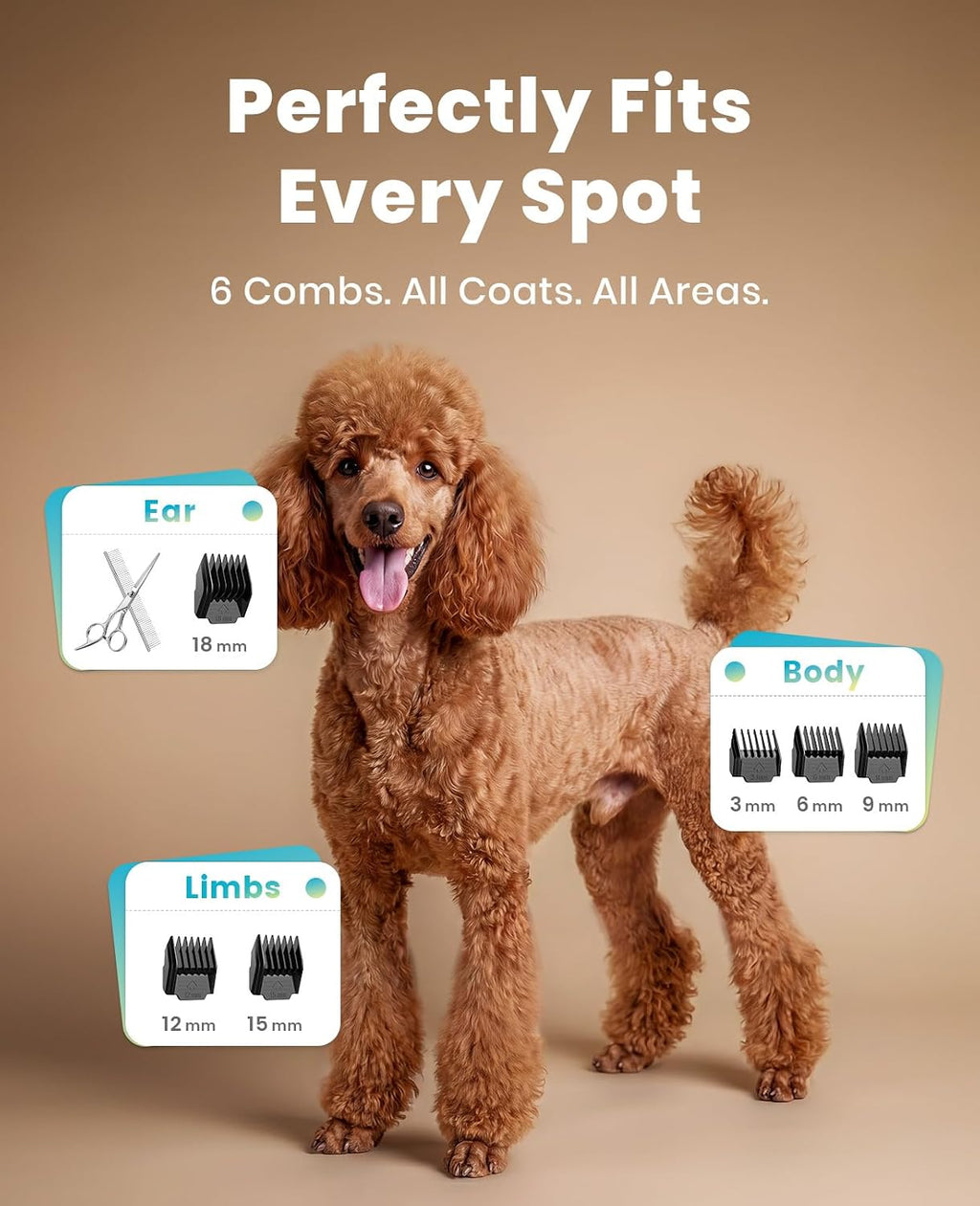 Dog Grooming Clippers with LED Display for Dogs & Cats | Low Noise Quiet,2-Speed,Cordless Rechargeable,Fast Charge,Detachable,Waterproof,Battery Level Display, Model X2,Gold