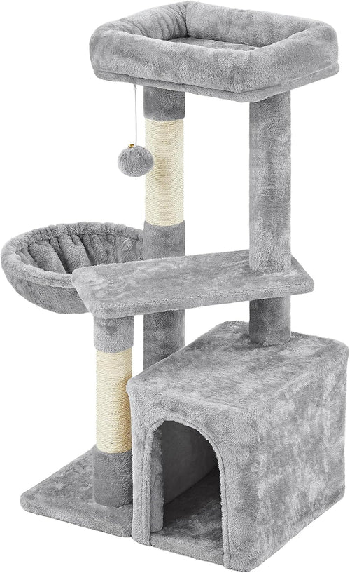 34In Small Cat Tree W/Condo & Basket for Indoor Cats, Light Gray | Scratching Posts, Soft Plush Platform & Window Perch, for Kittens & Small-Medium Cats up to 11 Lb, Easy to Assemble
