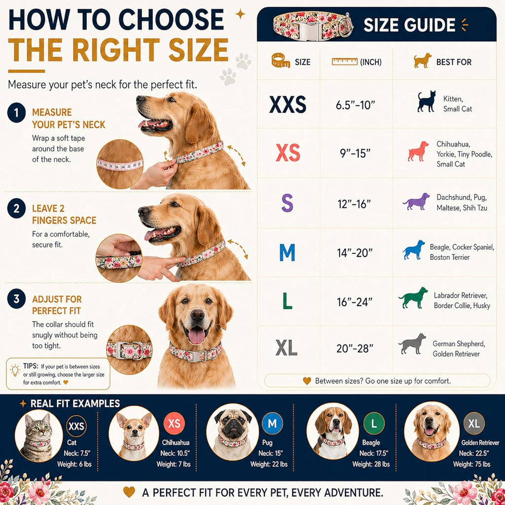 Pet Supplies, (Summer Blooms) Cat Collar, Dog Collar, Cat Leash, Dog Leash, Small Dog Collar, Medium Dog Collar, Large Dog Collar (Pet Collar, M)