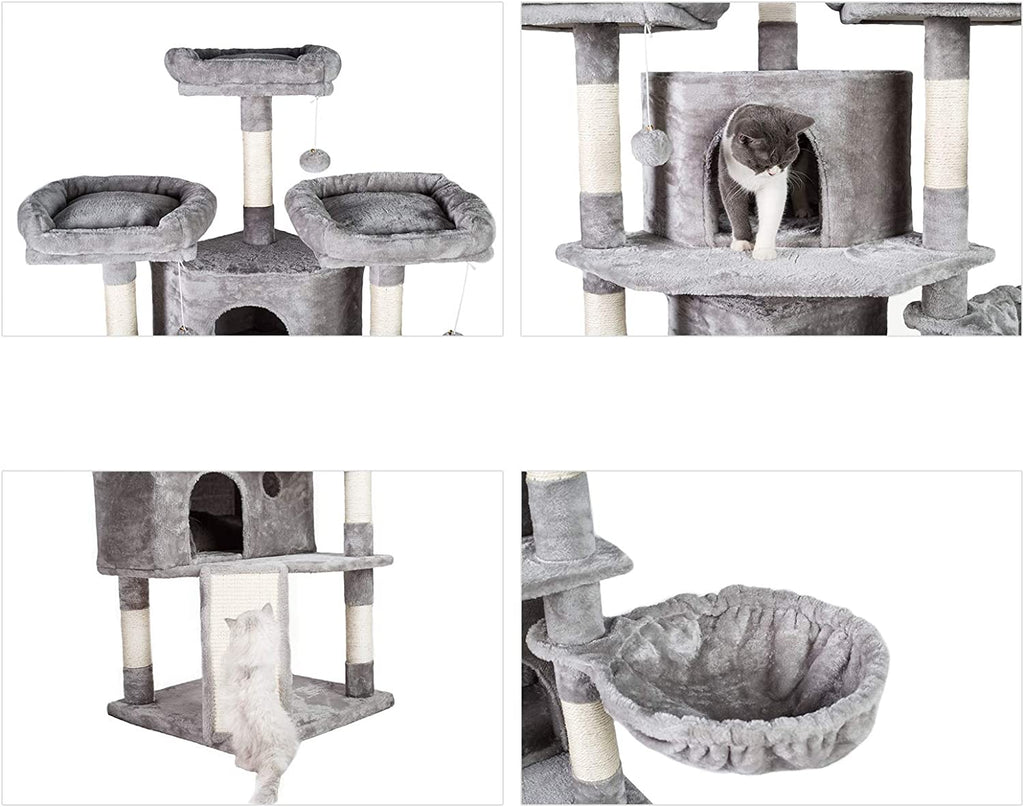 Cat Tree Tower with Multi-Level Large Condo, Platform, MPJ032W | 73.4 Inch Cat Tower with 3 Caves, 3 Cozy Perches, Scratching Posts, Board, Activity Center Stable for Indoor Cats, Light Gray
