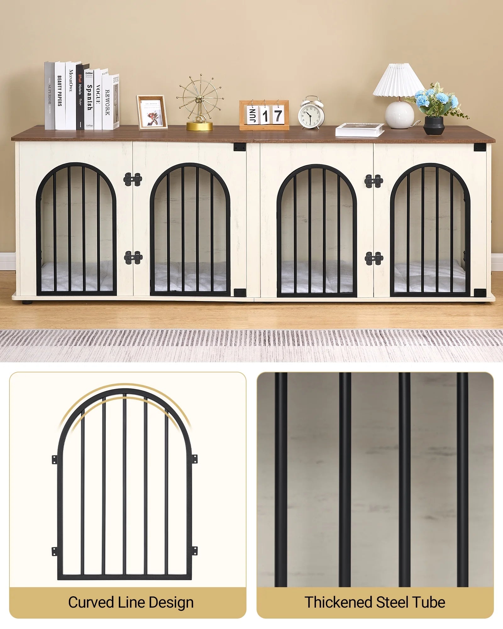 Dog Crate Furniture, 71" Heavy Duty Dog Kennels with Divider, Pads, Side Table, TV Cabinet