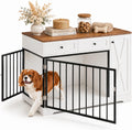 Wooden Dog Crate Furniture, Indoor Pet House with Double Doors & 2 Drawers, Modern Farmhouse Side End Table with Storage Cabinet, for Small to Big Dogs, White