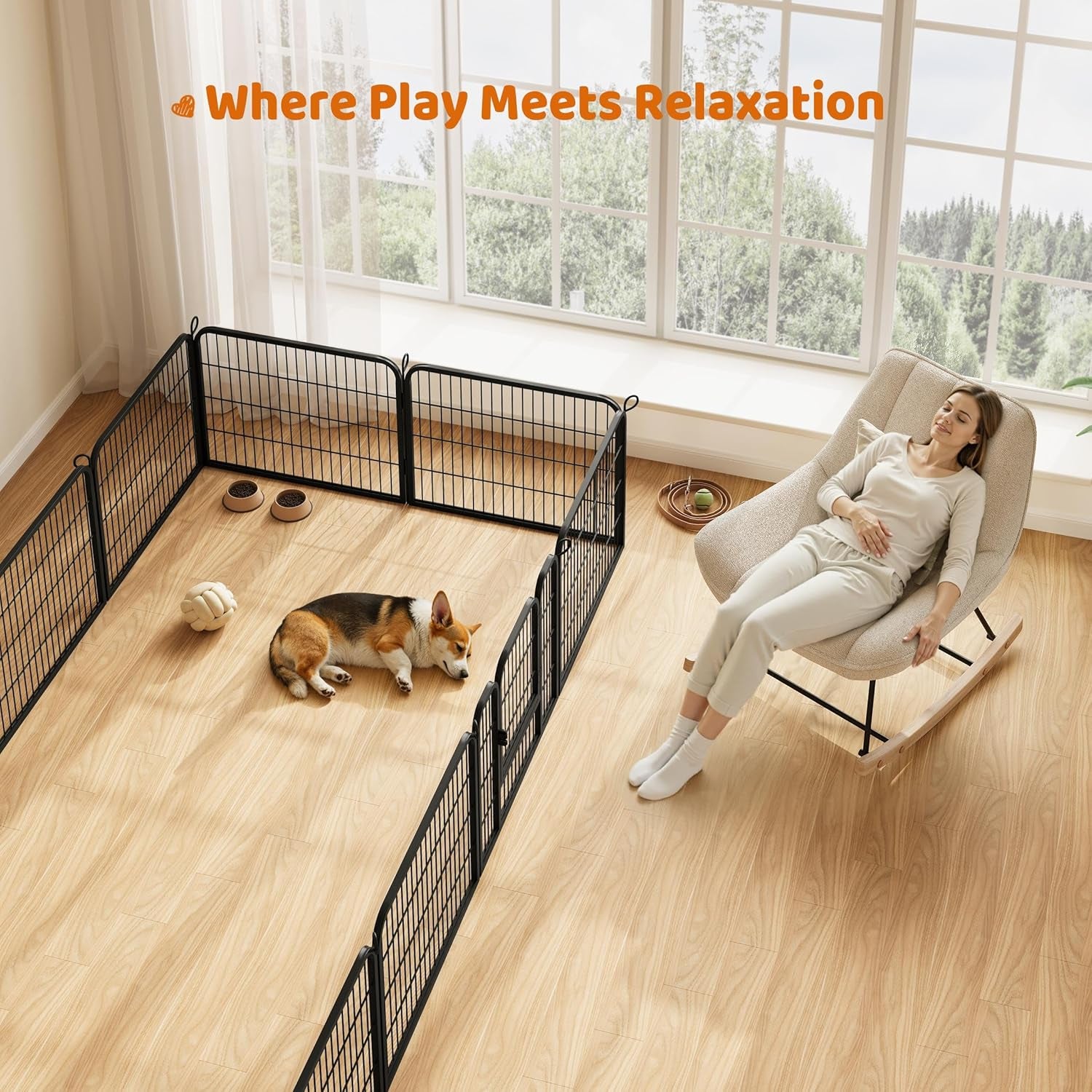 Yaheetech 24" H 6-Panel Extra Wide Dog Playpen W/Door for Indoor Outdoor | Heavy Duty Metal Frame, Secure Latch Gate, Tool-Free Assembly, Portable for Yard RV Camping, Ideal for Small & Medium Pets