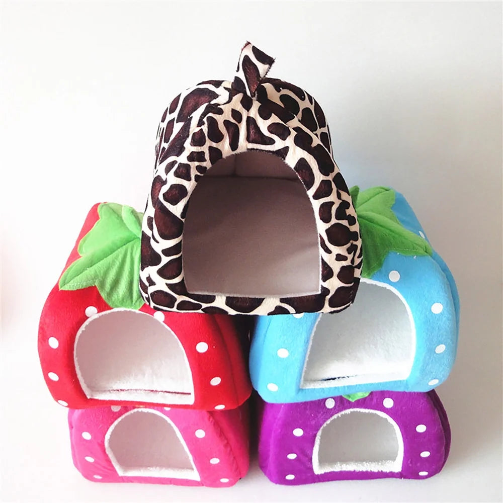 CHGBMOK Winter Cat Houses for Indoors Cute Strawberry Yurt Padded Fold Tent Pet Dog Gate