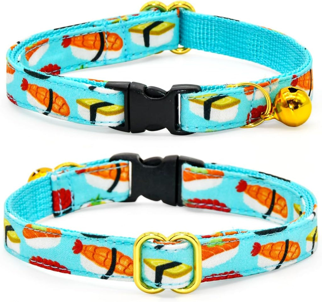 Sushi Cat Collar Bow Tie Set, Breakaway Safety Collar, Wedding/Birthday Bowtie Collar for Kitten