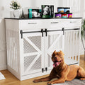 Large Dog Crate Furniture with Sliding Barn Door, 48" Wooden Dog Kennel Indoor End Side Table for Home Decor, Removable Divider, 3 Drawers, Furniture Style Dog Crate TV Stand