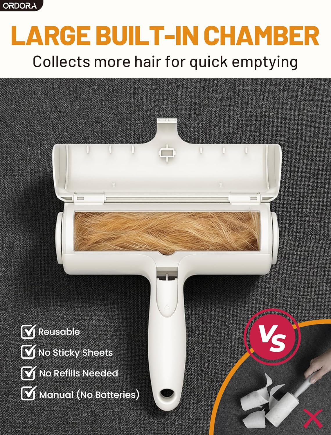 Pet Hair Remover Roller, Reusable Lint Roller for Dog and Cat Hair | Portable Pet Hair Roller with Large Fur Bin for Couches, Bedding, Car, Rugs & Furniture, No Refills or Batteries, Pet Homes