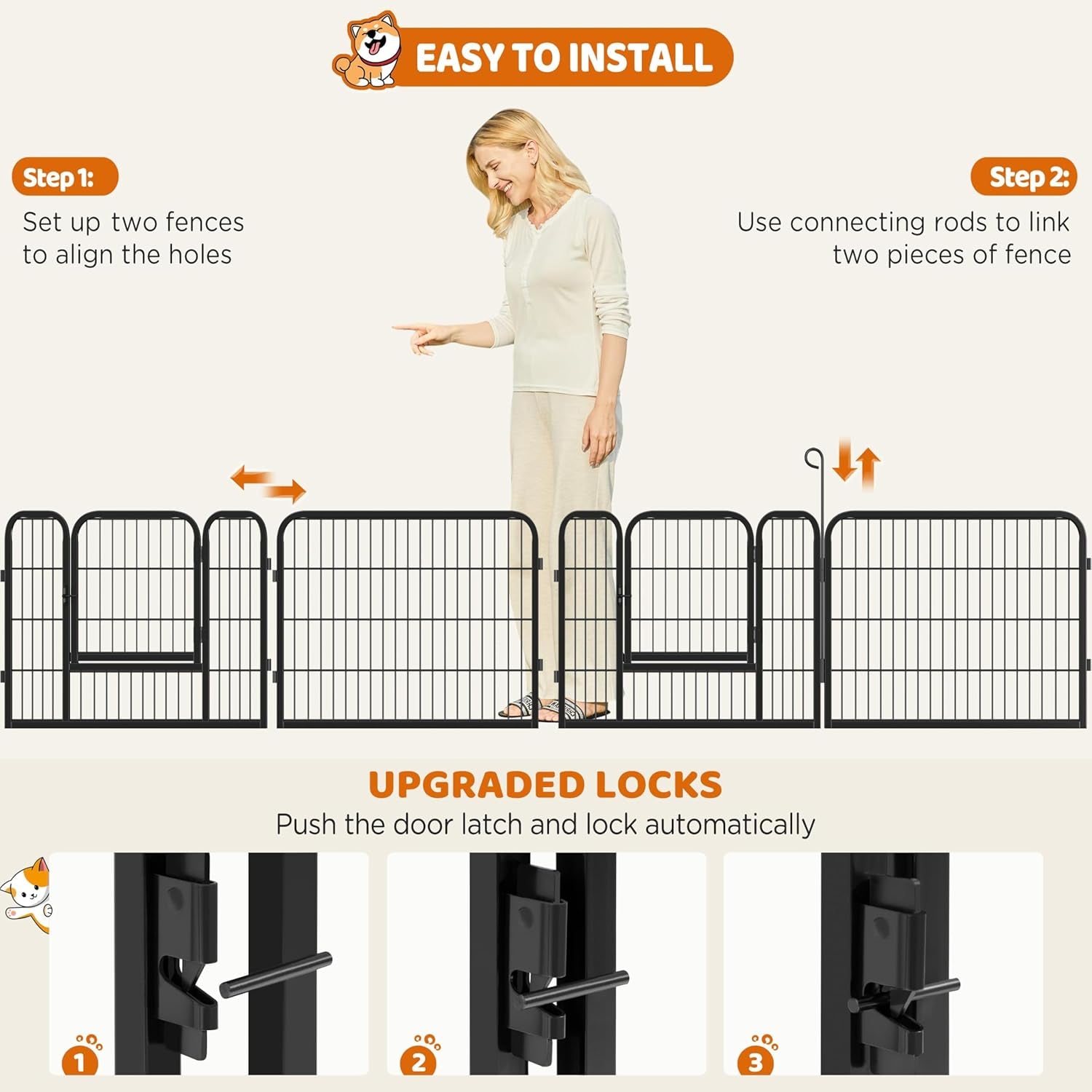Yaheetech 24" H 6-Panel Extra Wide Dog Playpen W/Door for Indoor Outdoor | Heavy Duty Metal Frame, Secure Latch Gate, Tool-Free Assembly, Portable for Yard RV Camping, Ideal for Small & Medium Pets