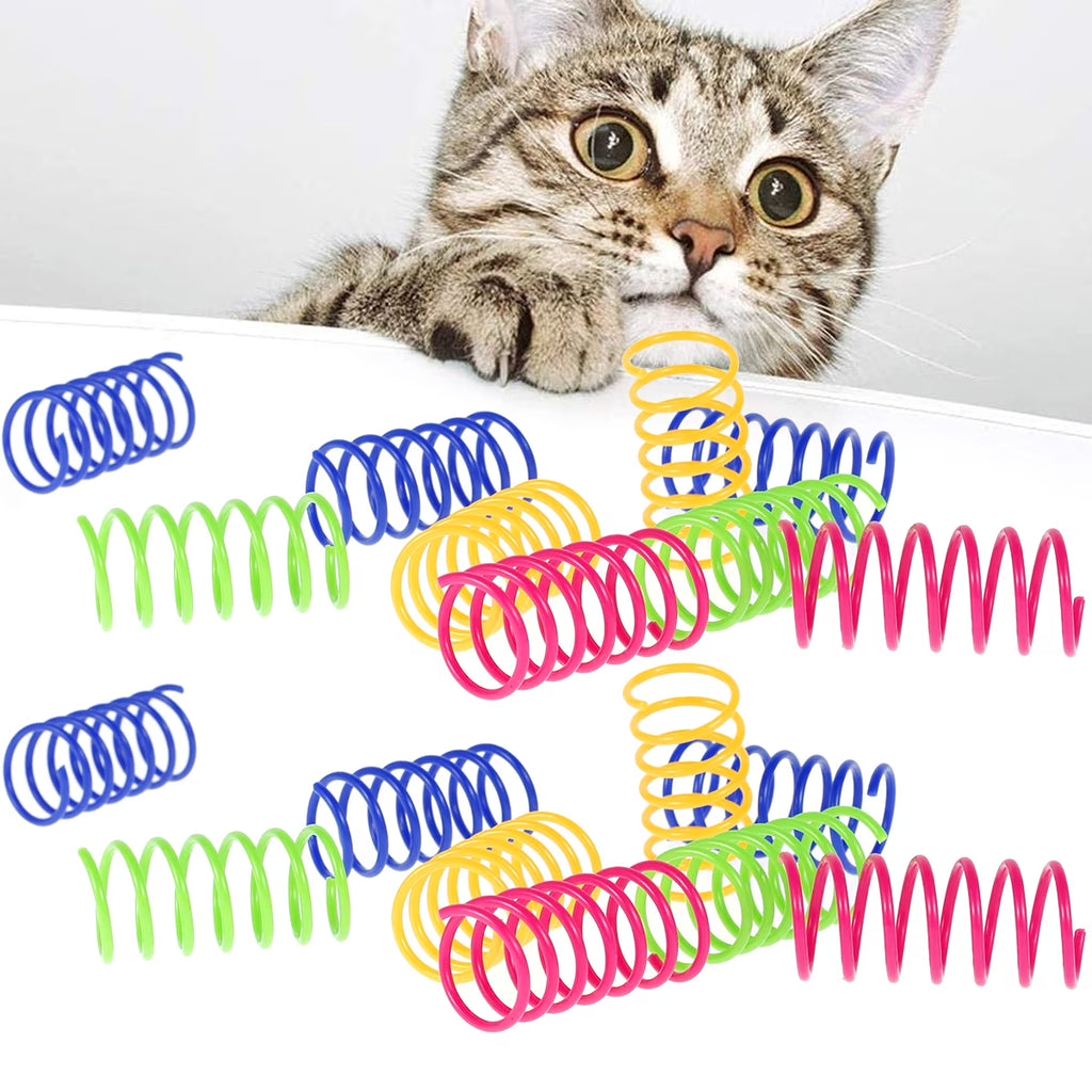 Cat Spring Toys 16Pcs Colorful Cat Coil Toy Durable Plastic Spiral Spring Cat Toy Interactive Cat Toy Creative Cat Activity Toy for Cat Bouncing and Training Fun Gift for Cat Kitten Pets