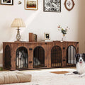 Dog Crate Furniture, 71" Heavy Duty Dog Kennels with Divider, Pads, Side Table, TV Cabinet