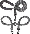 Double Dog Leash, 360° Swivel, No Tangle, Large, 25-150 Lbs, Black | Dual Leash for Two Dogs, Split Leash, Shock-Absorbing Bungee, Padded Handle, Heavy-Duty Rope