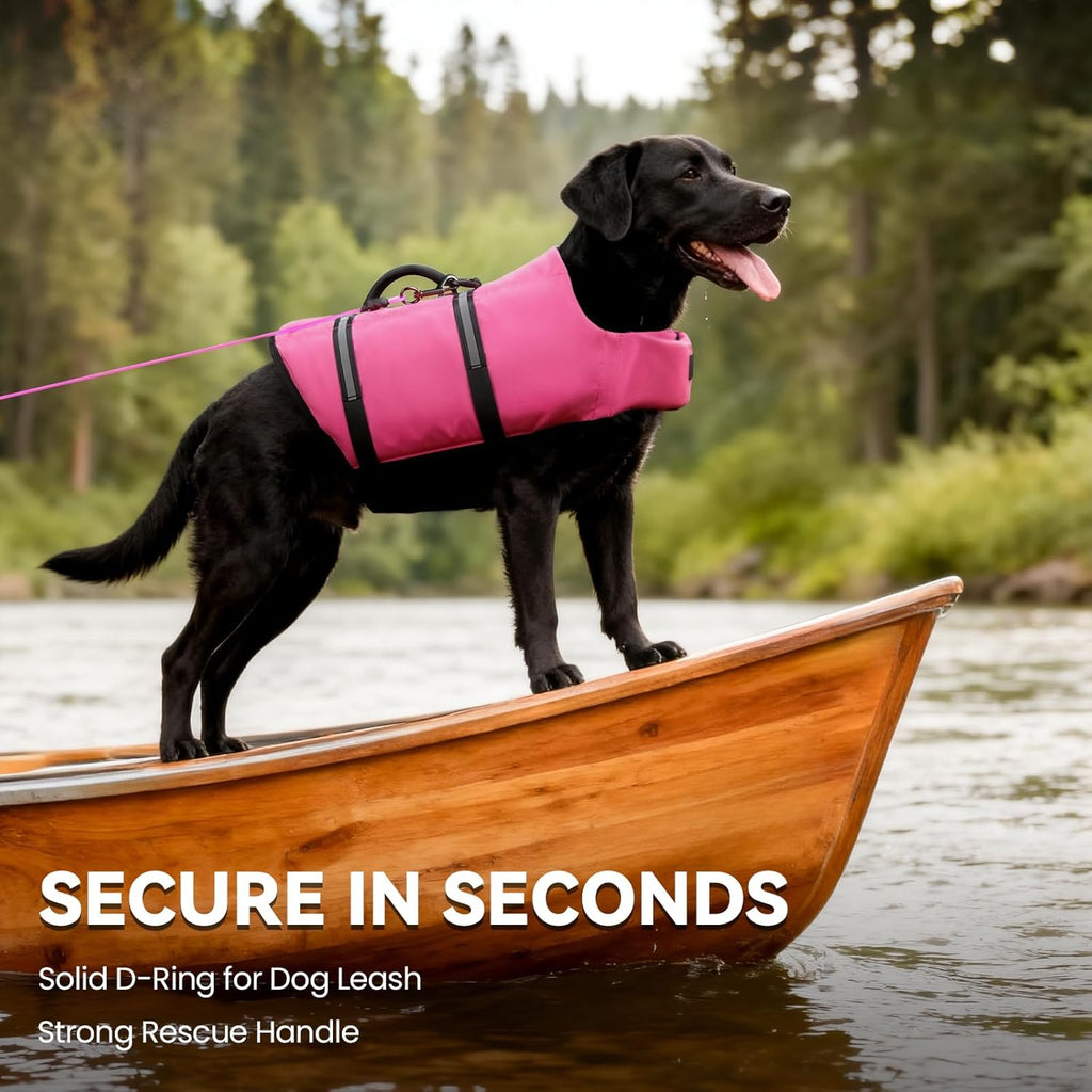 Dog Life Vest Rip Stop Dog Swim Vest, M, Pink | High Visibility Ripstop for Puppy Cat Doggy, Life Jacket with Handle & Leash Ring for Boating & Swimming
