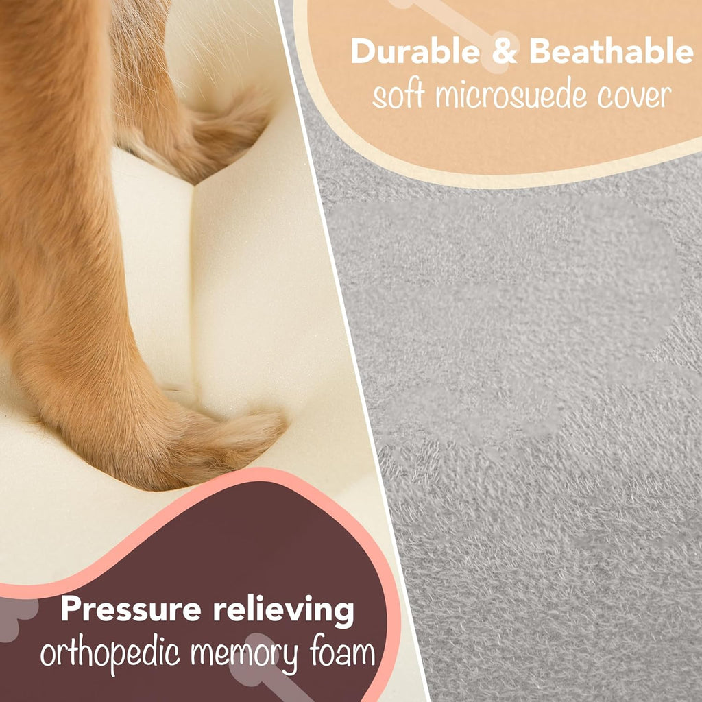 Orthopedic Dog Bed, Memory Foam Pet Sofa, Calming Dog Couch, Water Resistant Pet Bed, Washable Cover, Non-Slip Bottom, Chester, Grey, 50" X 40" X 13"