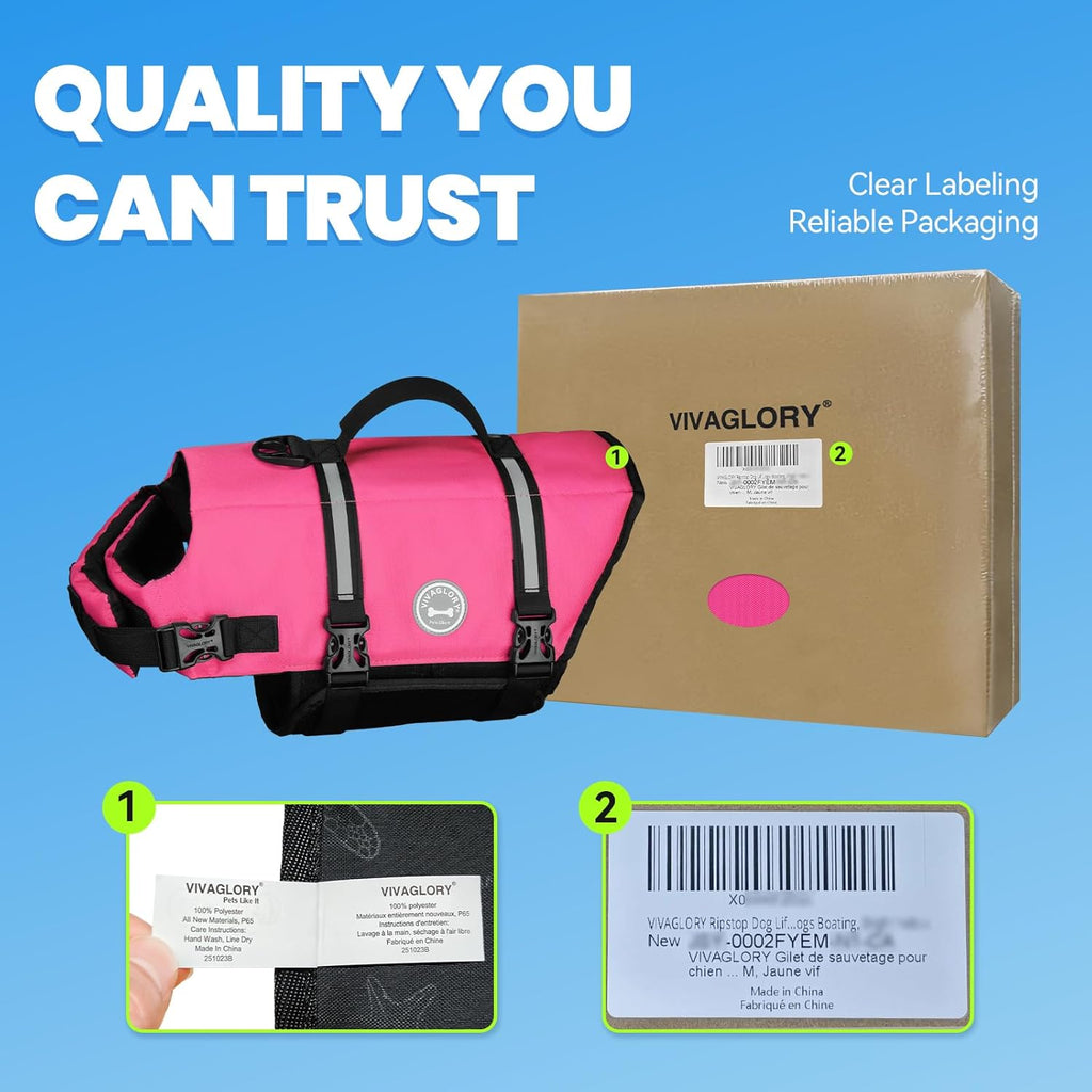 Dog Life Vest Rip Stop Dog Swim Vest, M, Pink | High Visibility Ripstop for Puppy Cat Doggy, Life Jacket with Handle & Leash Ring for Boating & Swimming