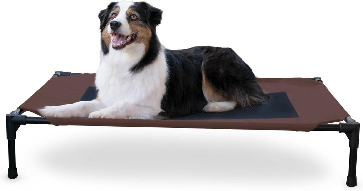 K&H Outdoor Elevated Dog Bed - Cooling Raised Dog Bed for Medium & Large Pets, Breathable Mesh Center Hammock Design, Indoor/Outdoor Washable Cover, Portable Metal Frame, Chocolate, Large 42X30In