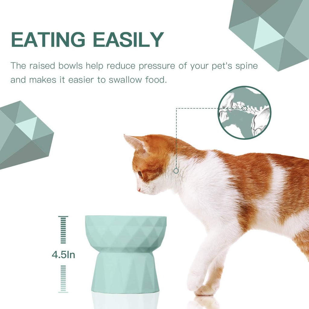 Cat Bowls,Ceramic Cat Bowls anti Vomiting,Raised Food and Water Bowl Set for Cats and Small Dogs,13.5 Oz,Green