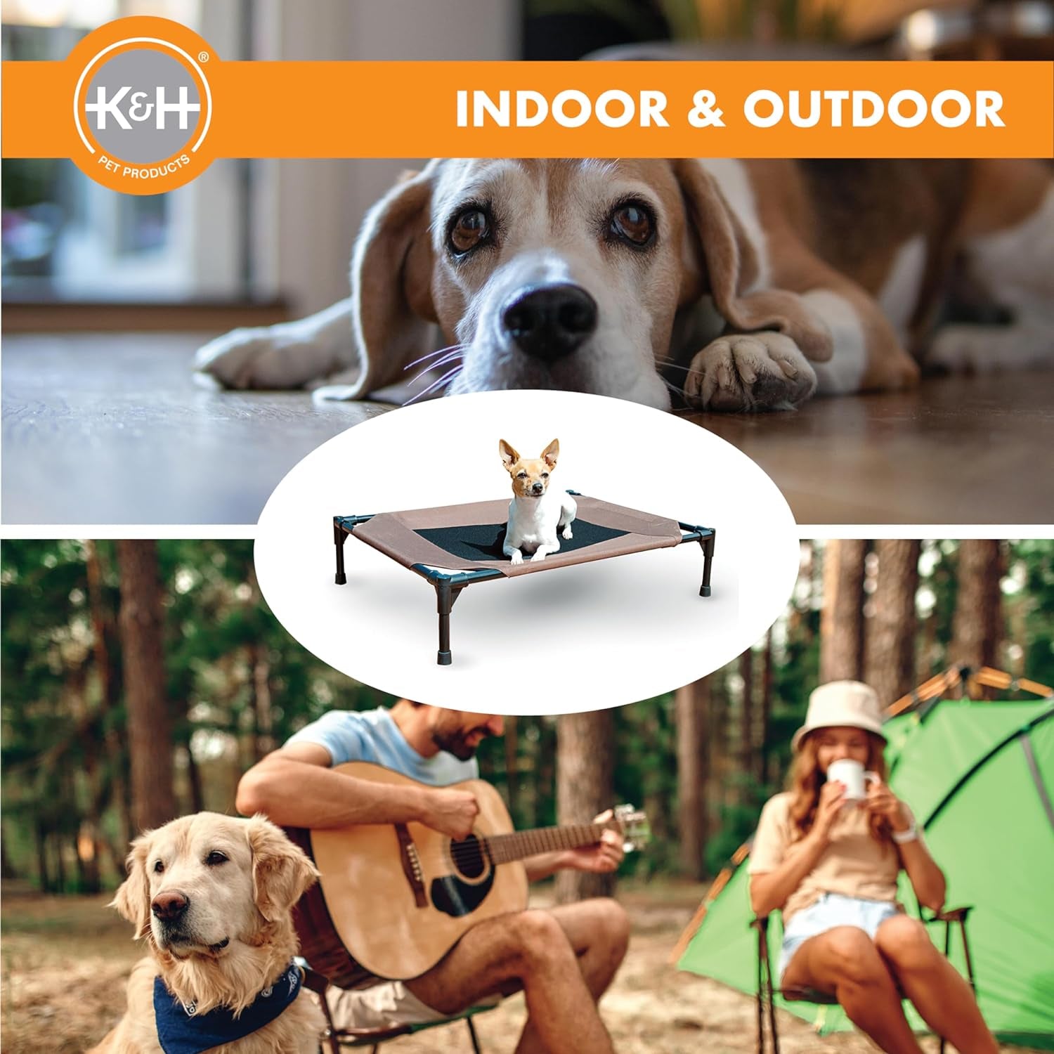 K&H Outdoor Elevated Dog Bed - Cooling Raised Dog Bed for Medium & Large Pets, Breathable Mesh Center Hammock Design, Indoor/Outdoor Washable Cover, Portable Metal Frame, Chocolate, Large 42X30In